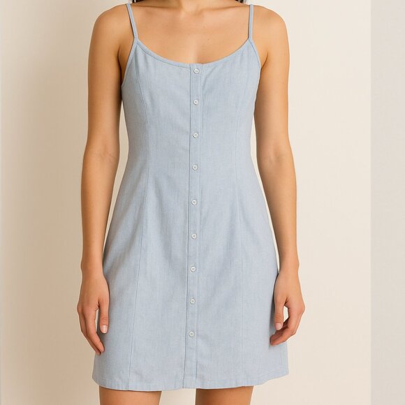 Urban Girl Dresses & Skirts - NWT Womens Midi Dress Strappy Button Up Round Neck Chambray Blue Size Small